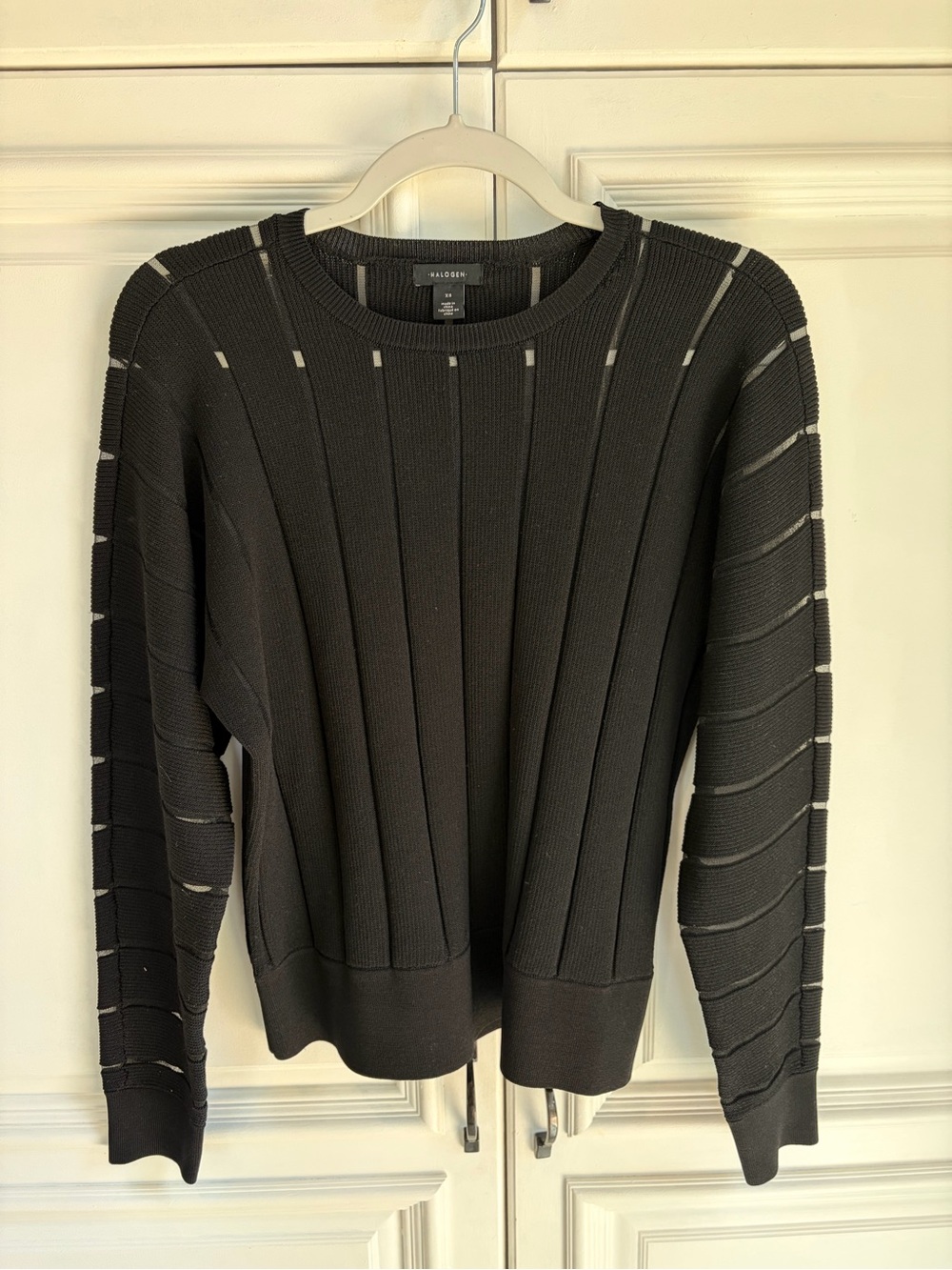 Halogen by Nordstrom Black Ribbed Crewneck Sweater